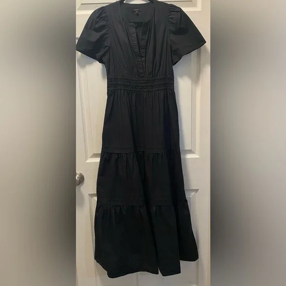 QUINCE 100% Organic Cotton Poplin Tiered Maxi Dress Black Size Small - Picture 6 of 14